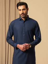 Dark Blue Cotton Kameez Shalwar - ALWA-KS-590