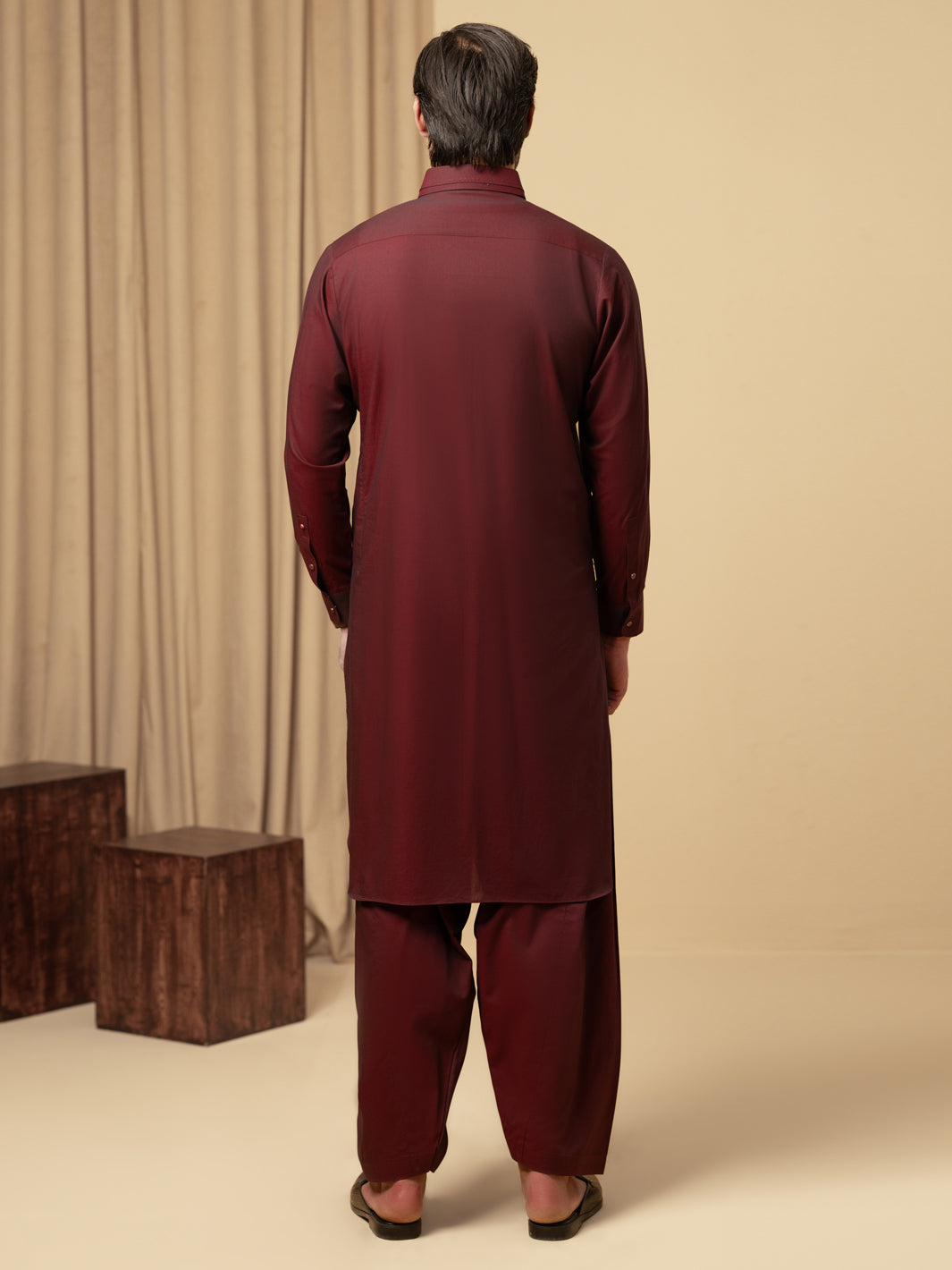 Maroon Cotton Kameez Shalwar - ALWA-KS-591