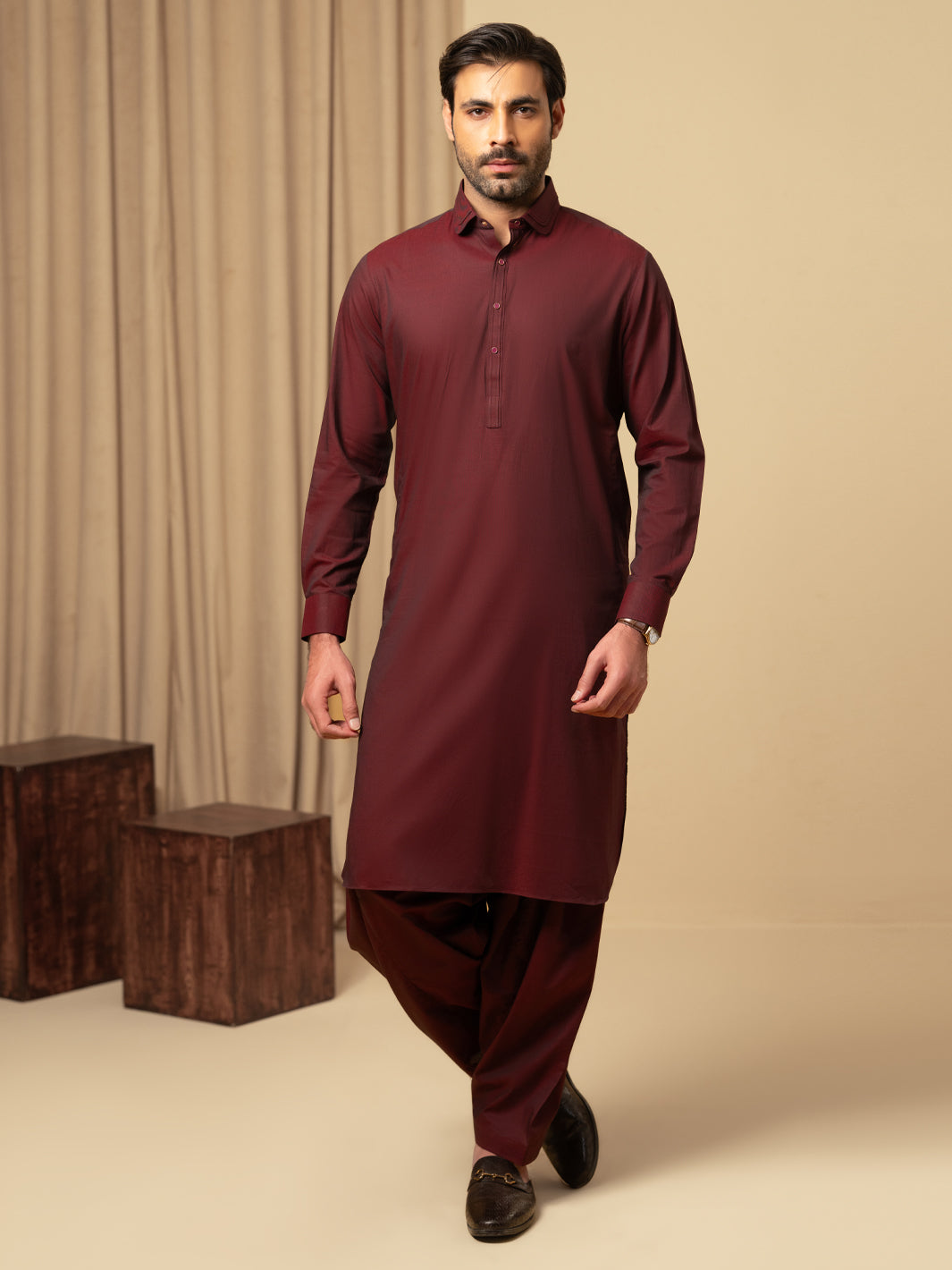 Maroon Cotton Kameez Shalwar - ALWA-KS-591