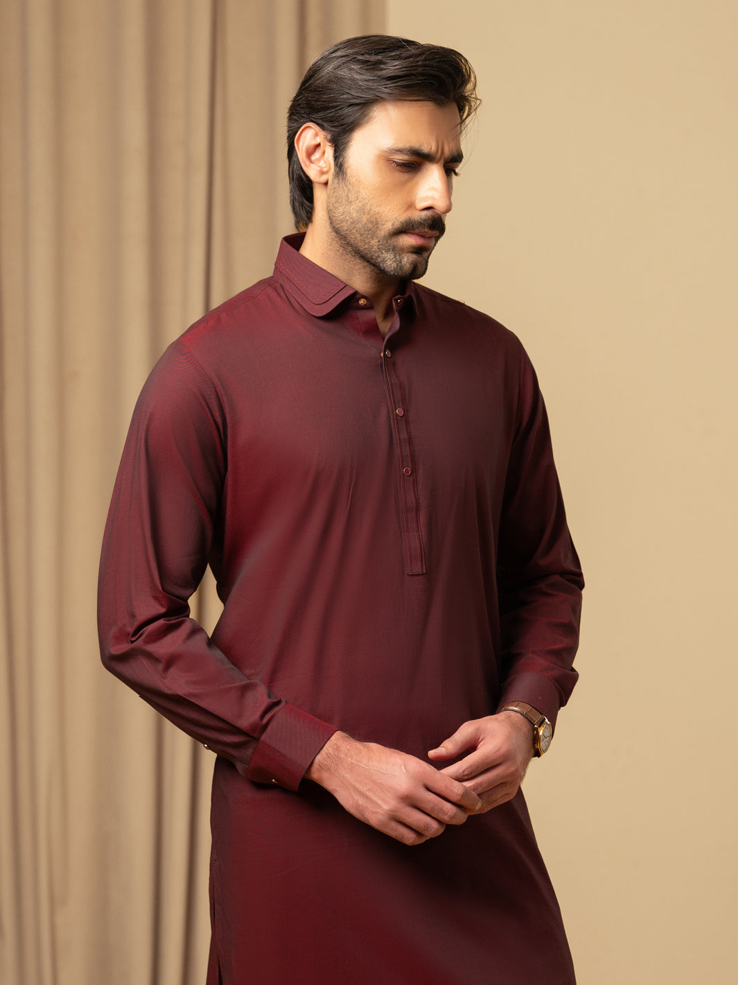 Maroon Cotton Kameez Shalwar - ALWA-KS-591