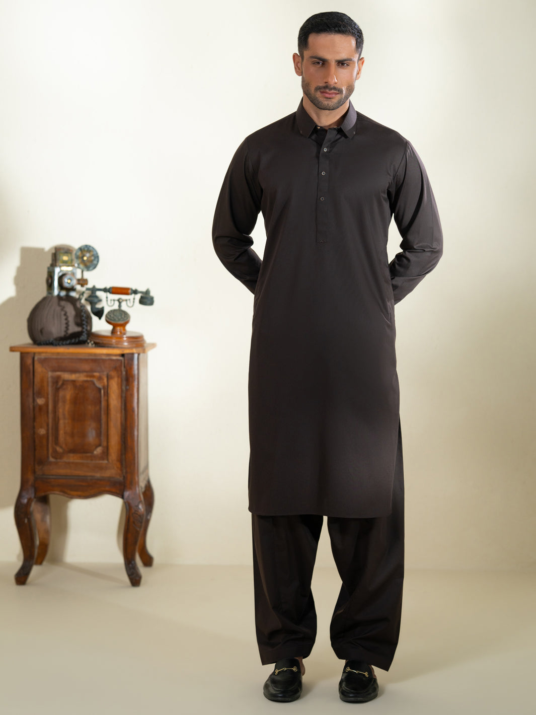 Dark Brown Kameez Shalwar - ALWA-KS-594