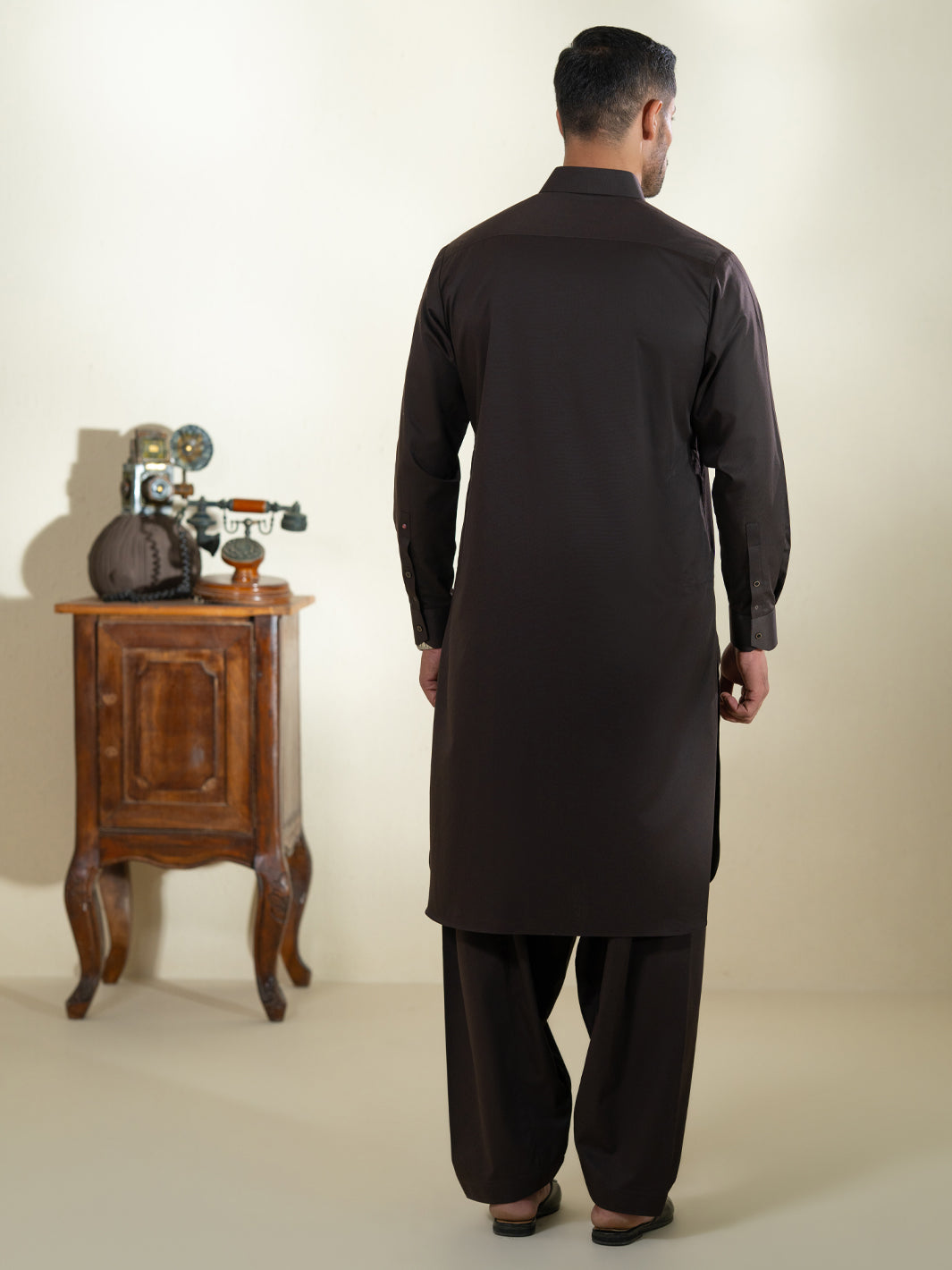Dark Brown Kameez Shalwar - ALWA-KS-594