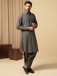 Grey Cotton Kameez Shalwar - ALWA-KS-597