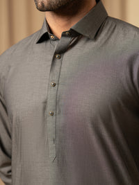 Grey Cotton Kameez Shalwar - ALWA-KS-597