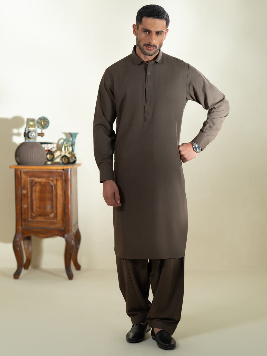 Brown Kameez Shalwar - ALWA-KS-601
