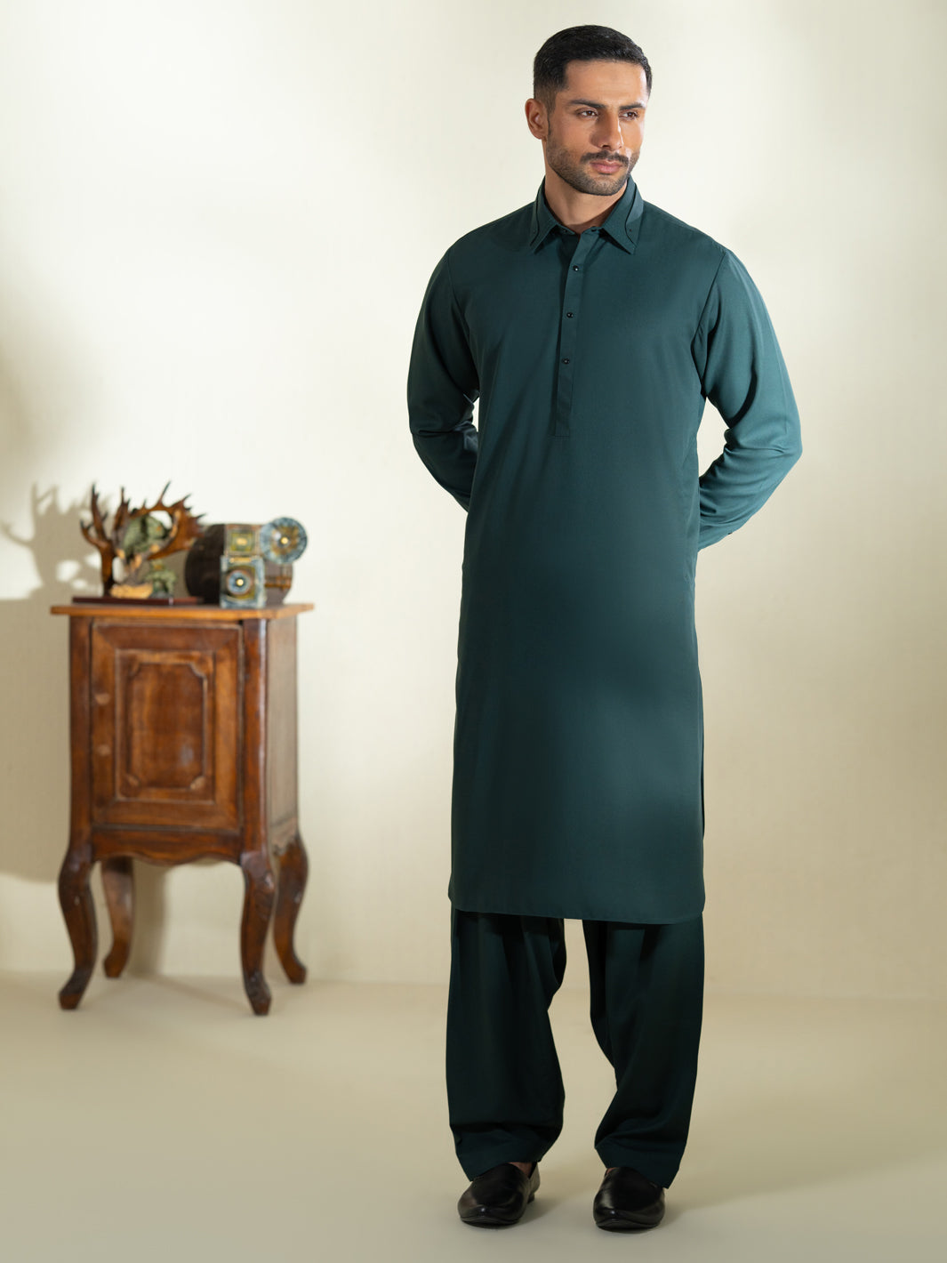 Dark Green Kameez Shalwar - ALWA-KS-602