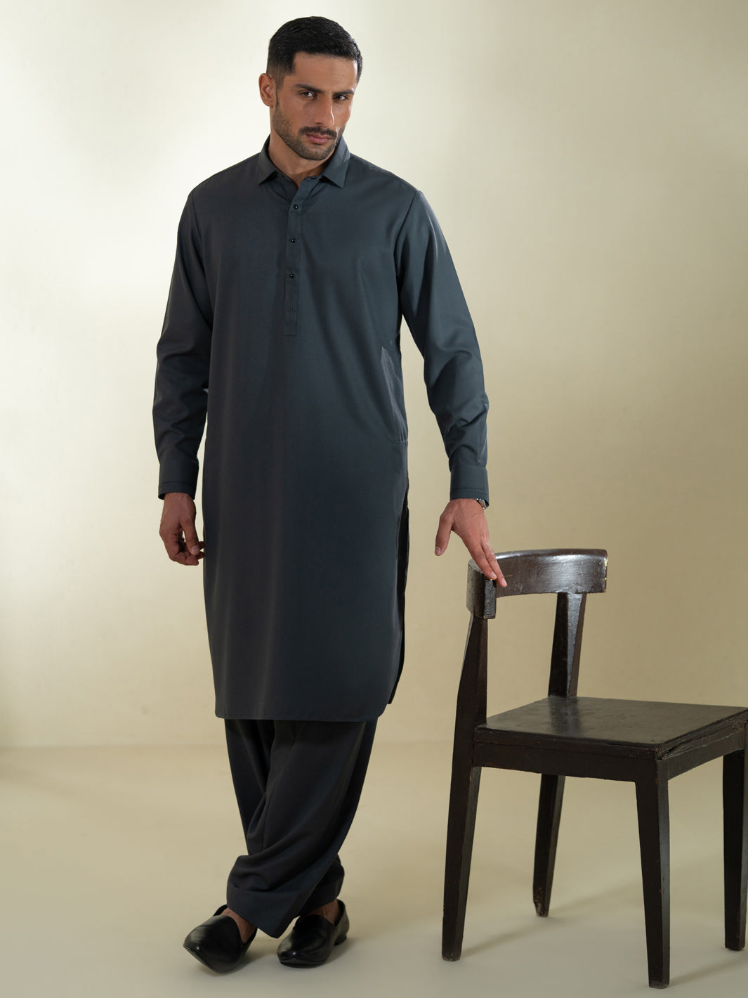 Grey Kameez Shalwar - ALWA-KS-604