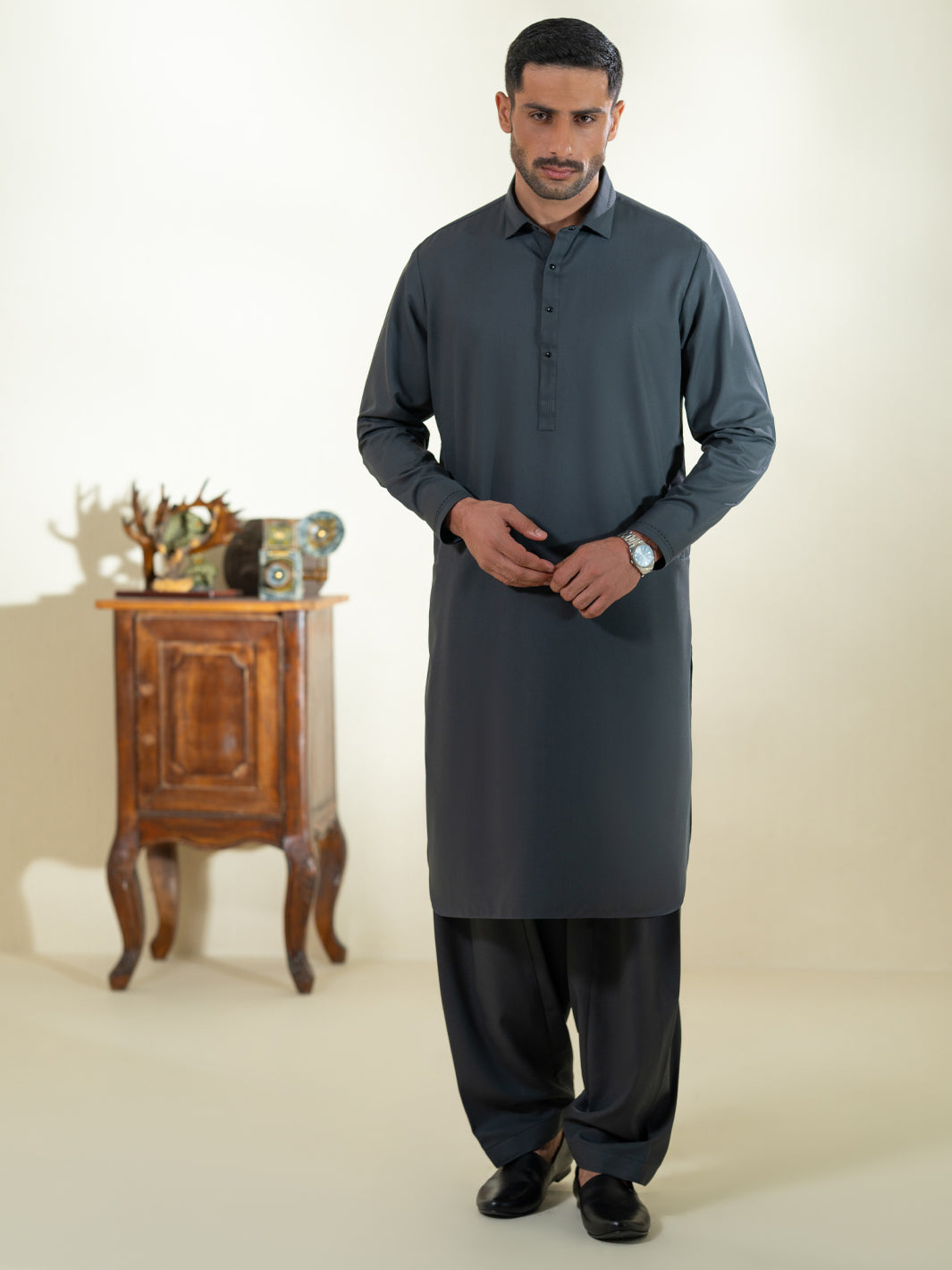 Grey Kameez Shalwar - ALWA-KS-604