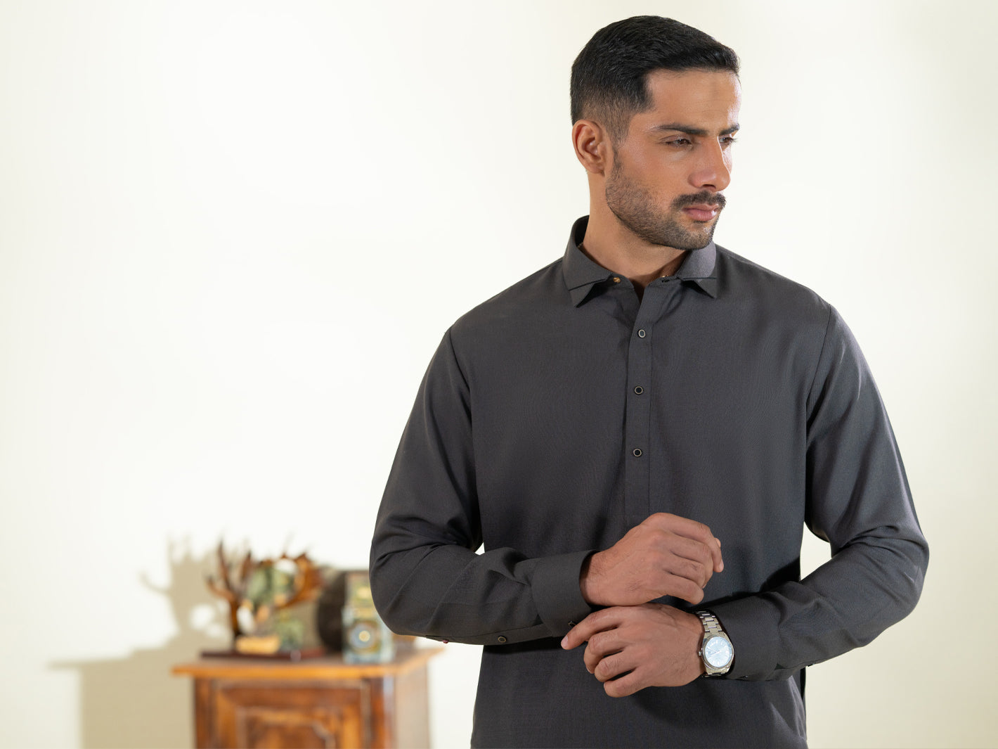 Charcoal Grey Kameez Shalwar - ALWA-KS-605