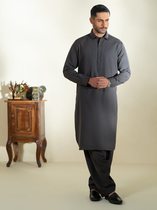Charcoal Grey Kameez Shalwar - ALWA-KS-605