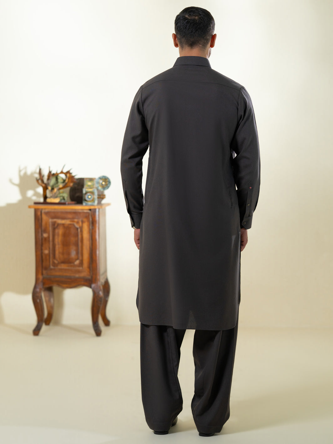 Charcoal Grey Kameez Shalwar - ALWA-KS-605