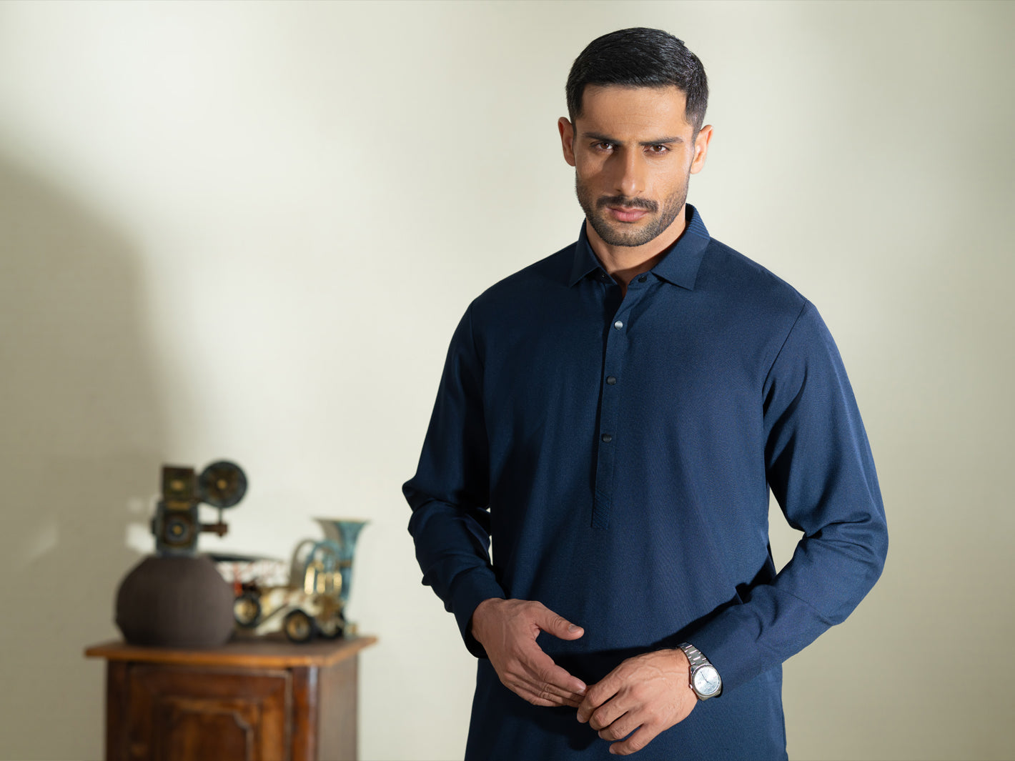 Midnight Blue Cotton Kameez Shalwar - ALWA-KS-607