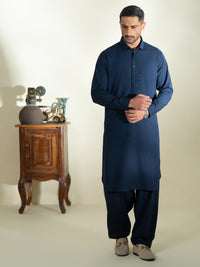 Midnight Blue Cotton Kameez Shalwar - ALWA-KS-607