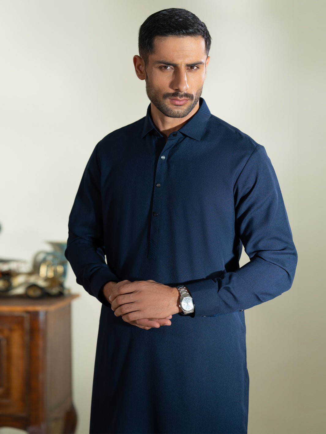 Midnight Blue Cotton Kameez Shalwar - ALWA-KS-607