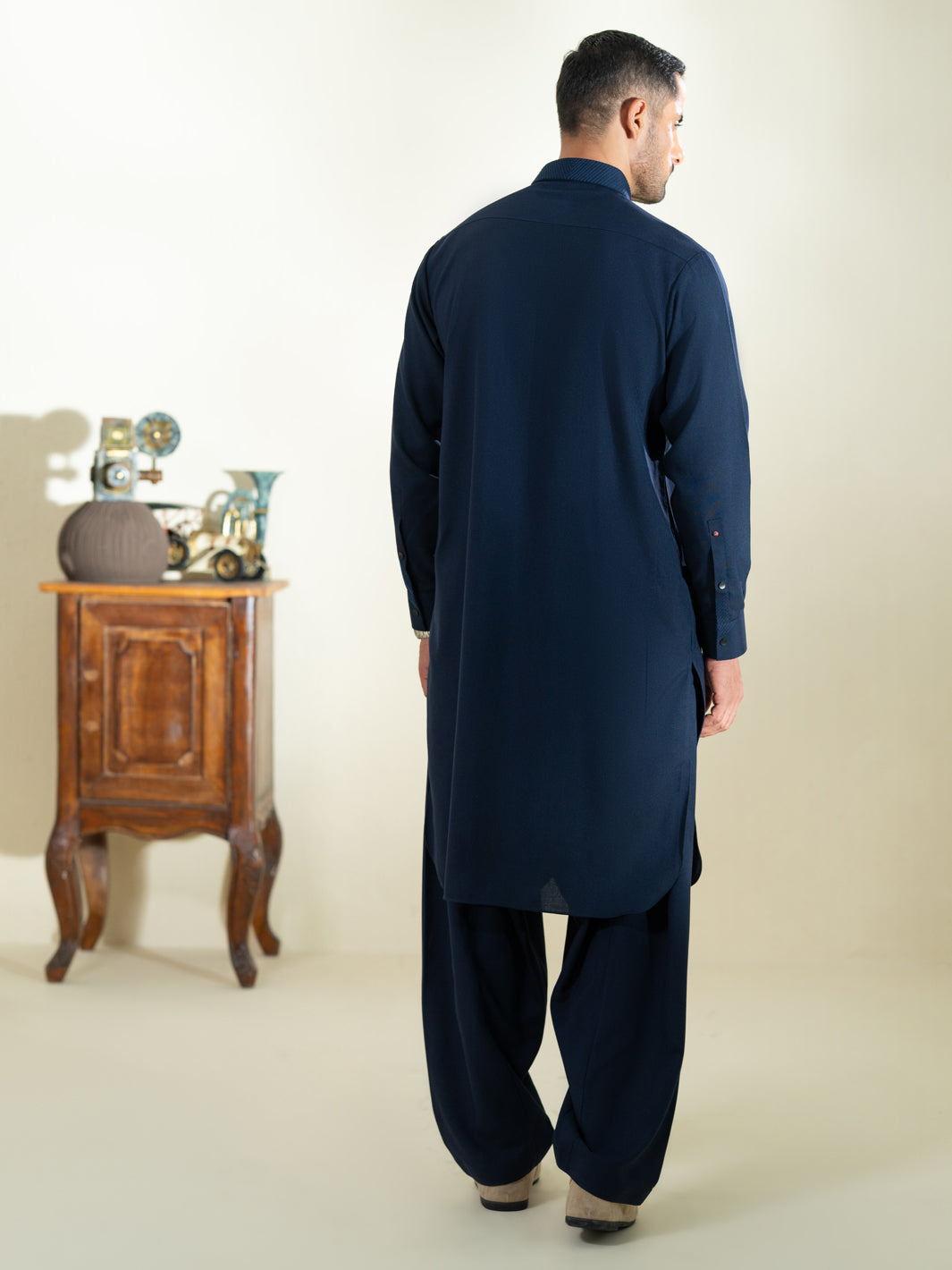 Midnight Blue Cotton Kameez Shalwar - ALWA-KS-607