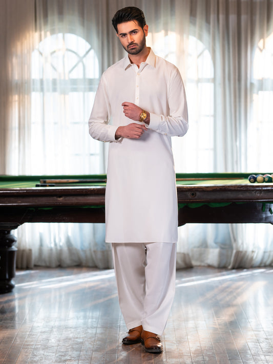 White Cut & Sew Kameez Shalwar - ALWA-KS-609
