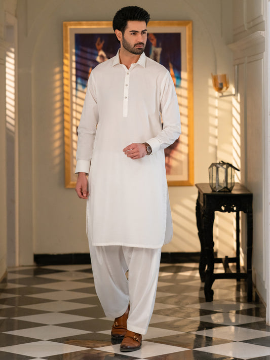 White Cotton Cut & Sew Kameez Shalwar - ALWA-KS-610