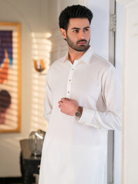White Cotton Cut & Sew Kameez Shalwar - ALWA-KS-610