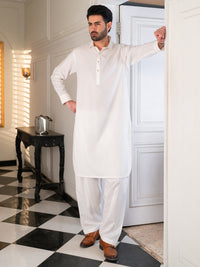 White Cotton Cut & Sew Kameez Shalwar - ALWA-KS-610