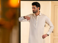 Cream Cotton Plain Kameez Shalwar - ALWA-KS-611