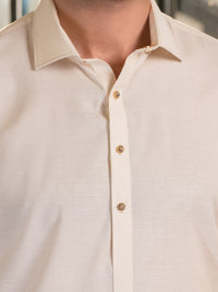 Cream Cotton Plain Kameez Shalwar - ALWA-KS-611