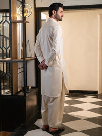 Cream Cotton Plain Kameez Shalwar - ALWA-KS-611