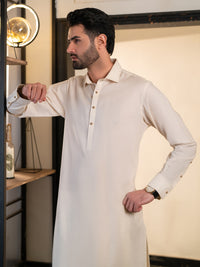 Cream Cotton Plain Kameez Shalwar - ALWA-KS-611