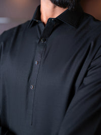 Black Cotton Cut & Sew Kameez Shalwar - ALWA-KS-612