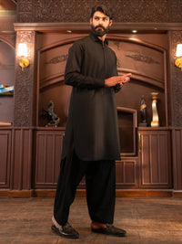 Black Cotton Cut & Sew Kameez Shalwar - ALWA-KS-612