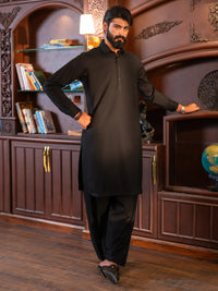 Black Cotton Cut & Sew Kameez Shalwar - ALWA-KS-612