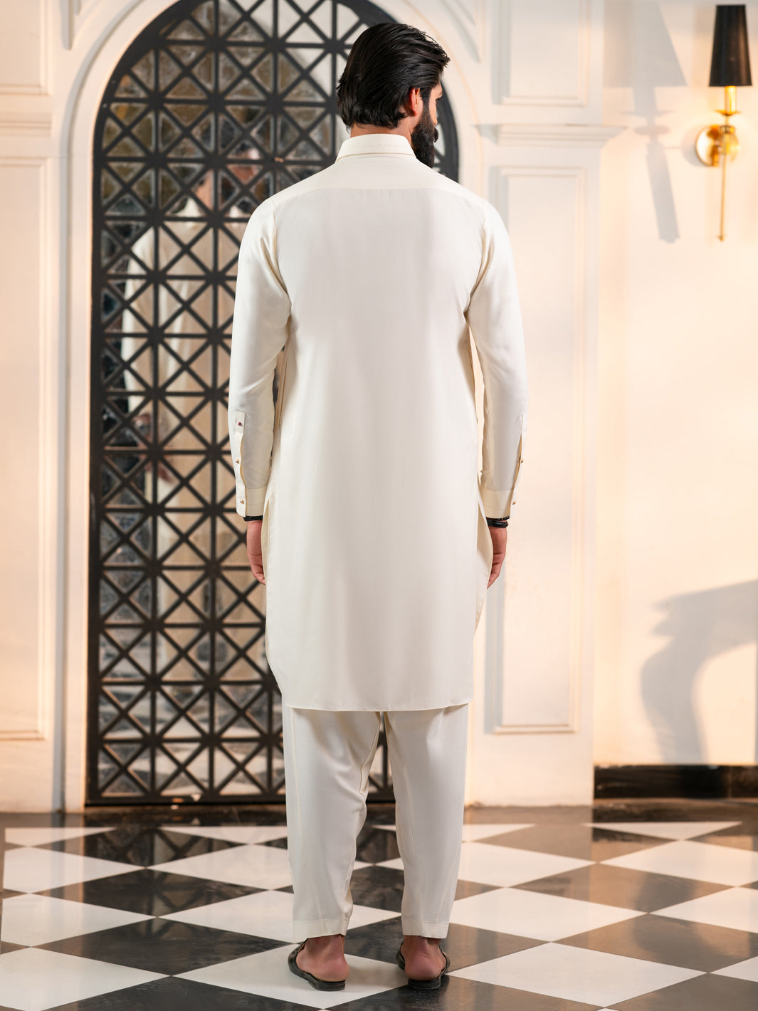 Off White Cut & Sew Kameez Shalwar - ALWA-KS-613