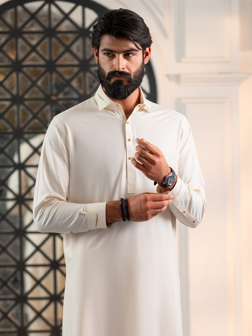 Off White Cut & Sew Kameez Shalwar - ALWA-KS-613