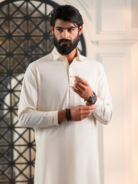 Off White Cut & Sew Kameez Shalwar - ALWA-KS-613