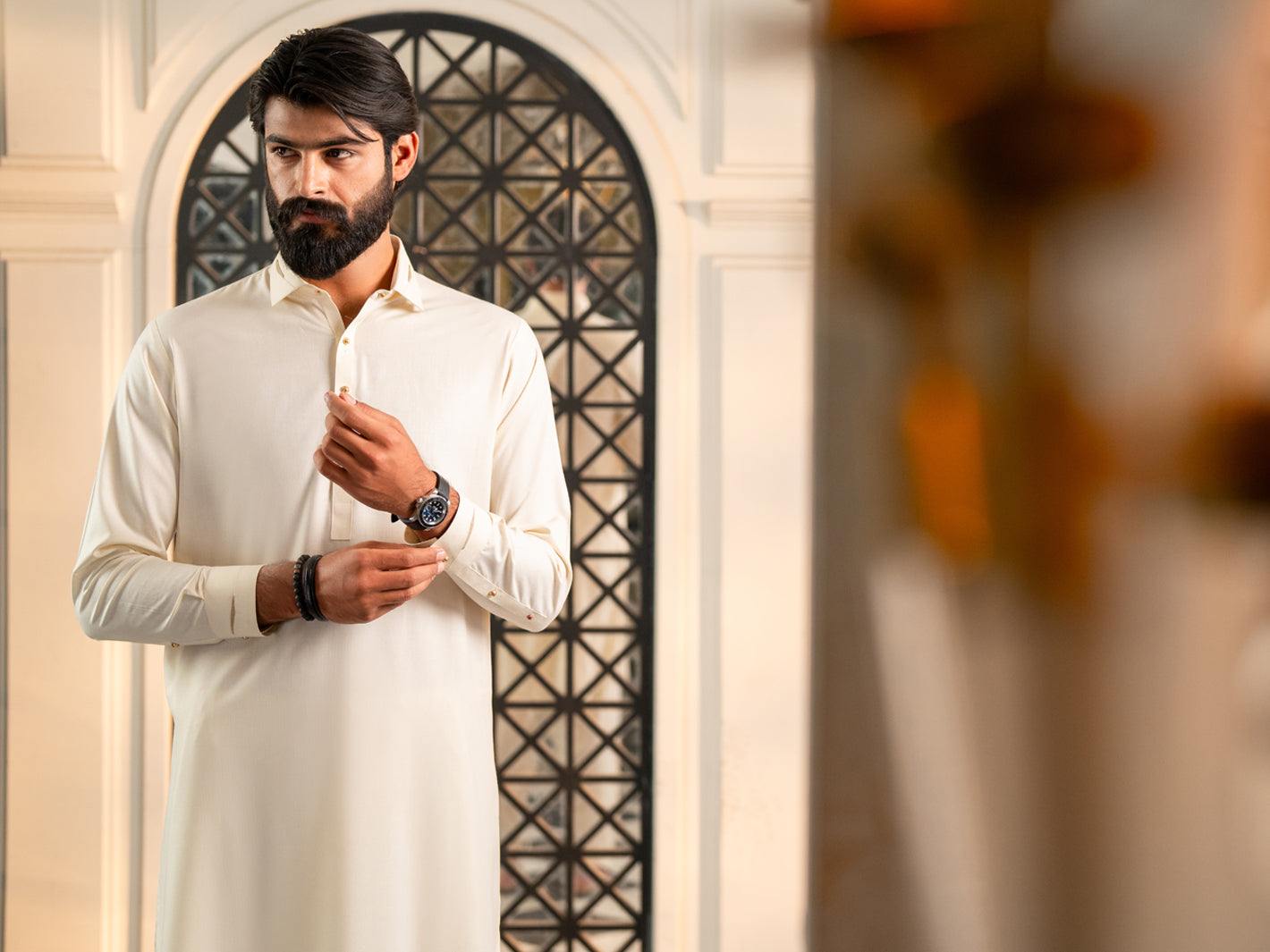 Off White Cut & Sew Kameez Shalwar - ALWA-KS-613