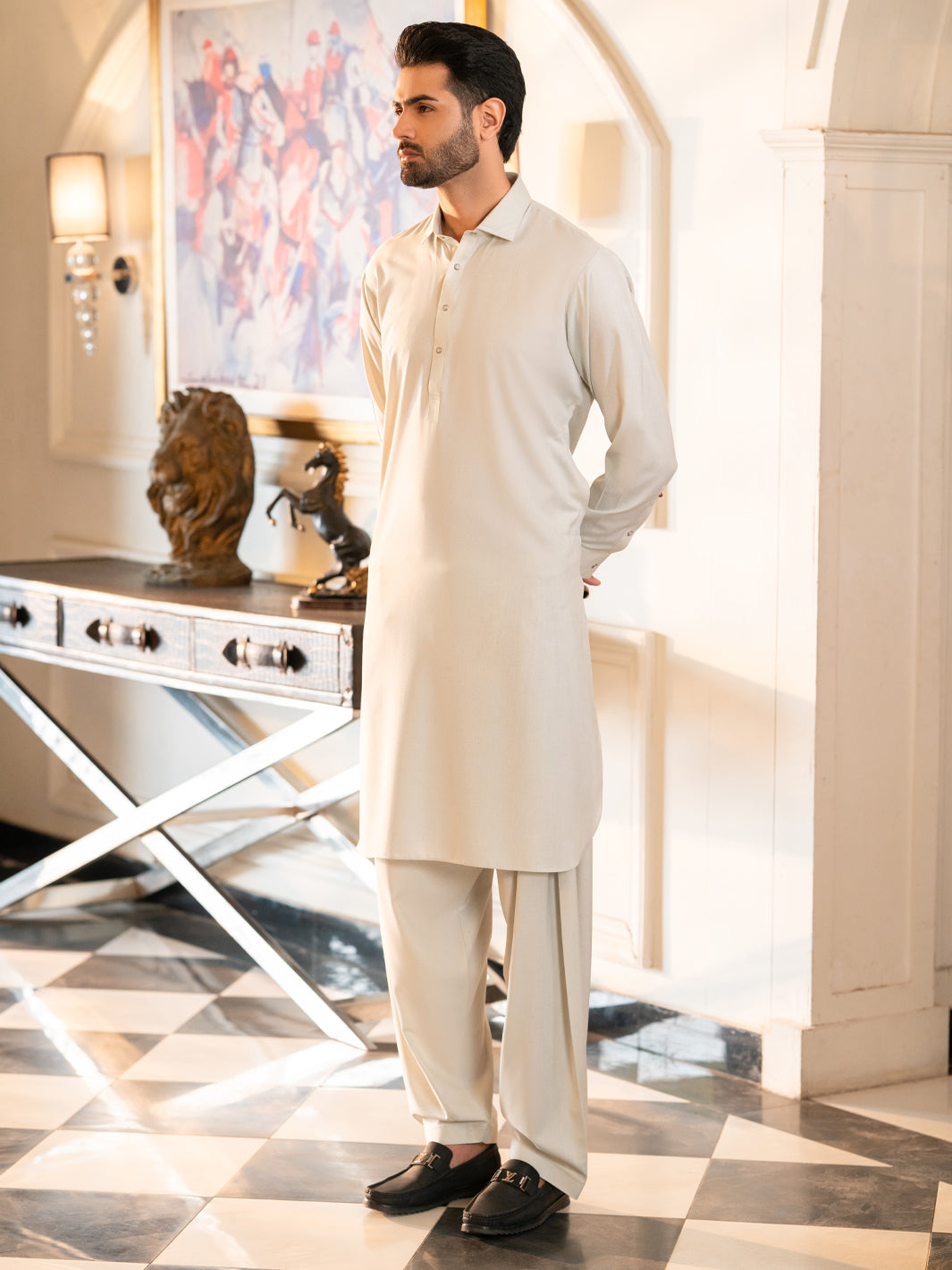 Ice Blue Cut & Sew Kameez Shalwar - ALWA-KS-616A