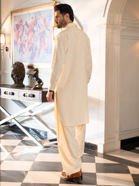Off White Cut & Sew Kameez Shalwar - ALWA-KS-618