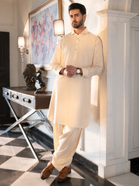Off White Cut & Sew Kameez Shalwar - ALWA-KS-618