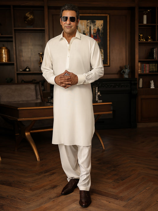 White Cut & Sew Kameez Shalwar - ALWA-KS-619