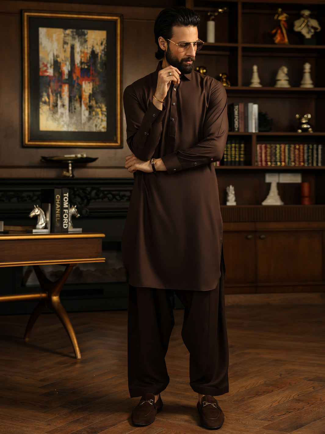 Brown Cut & Sew Kameez Shalwar  - Men Kameez Shalwar-Wa Series | ALMIRAH