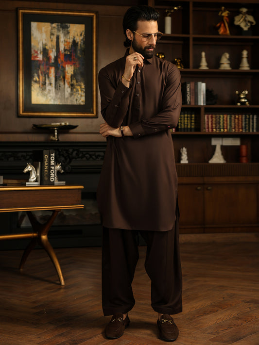 Brown Cut & Sew Kameez Shalwar - ALWA-KS-620