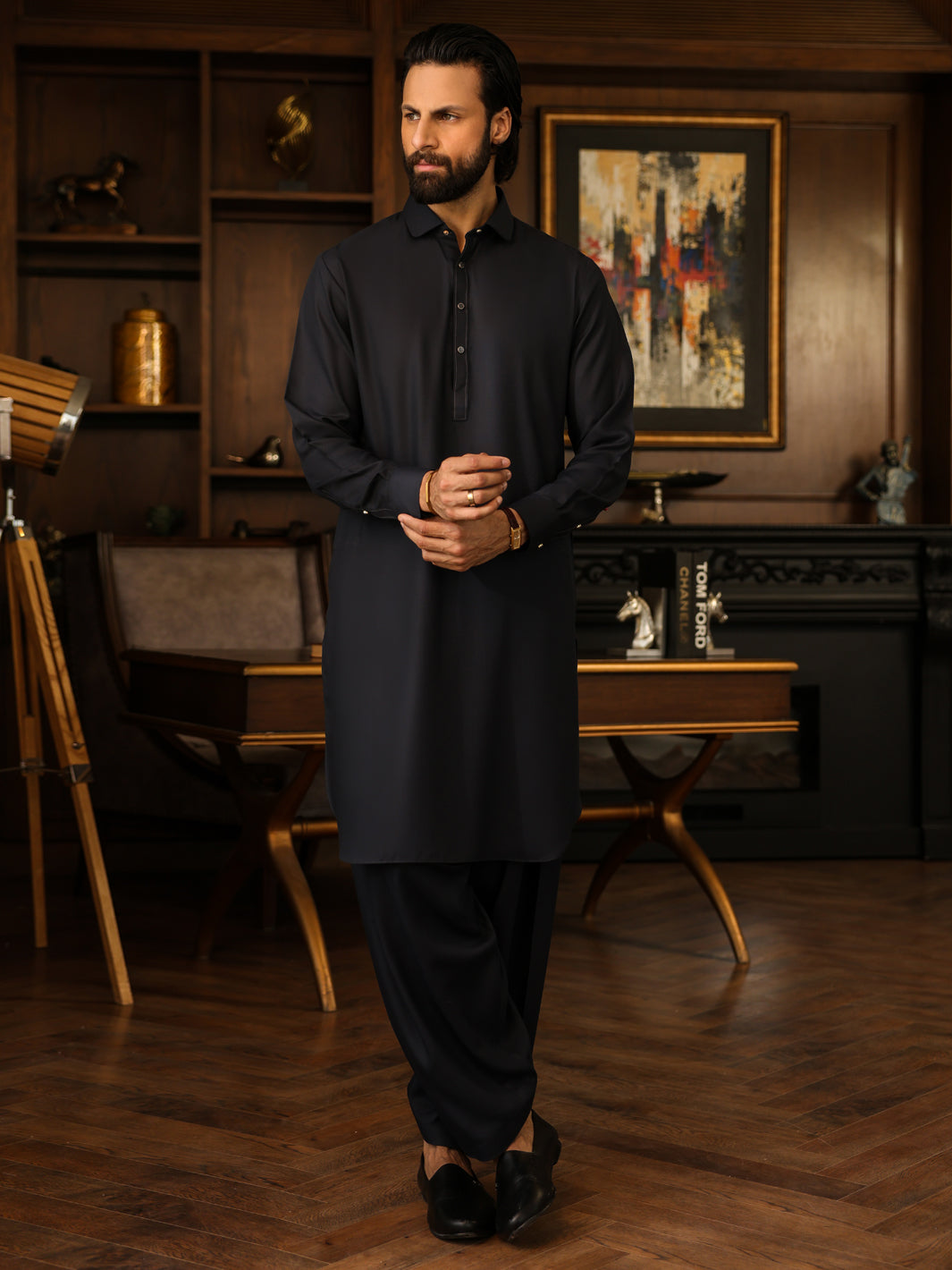 Dark Grey Plain Kameez Shalwar - ALWA-KS-622