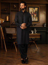 Dark Grey Plain Kameez Shalwar - ALWA-KS-622