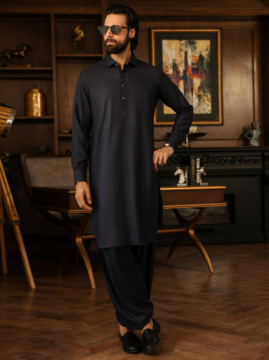 Dark Grey Plain Kameez Shalwar - ALWA-KS-622