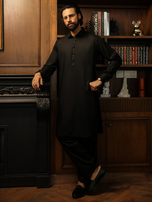 Black Cut & Sew Kameez Shalwar - ALWA-KS-624