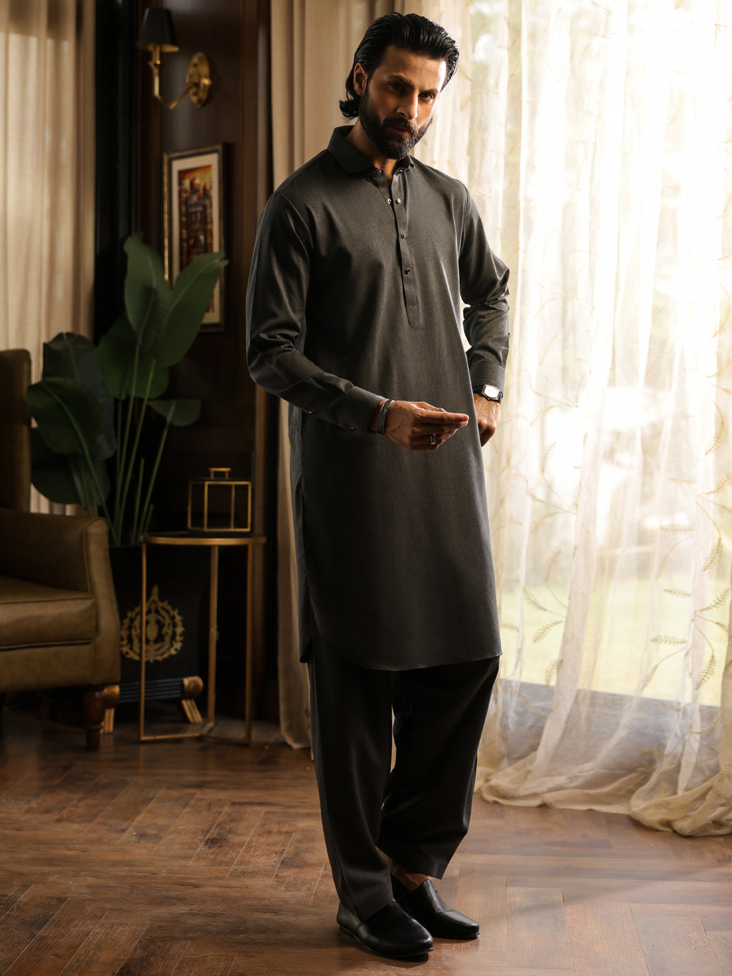 Grey Cuts & Sew Kameez Shalwar - ALWA-KS-626