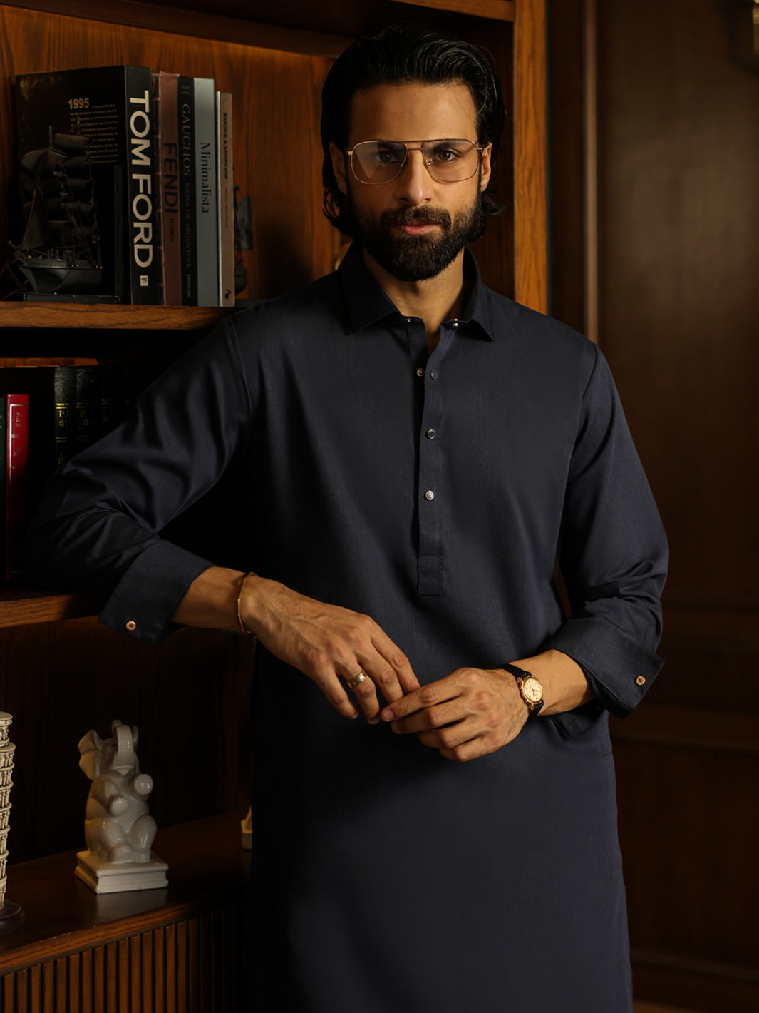 Navy Blue Cut & Sew Kameez Shalwar - ALWA-KS-627