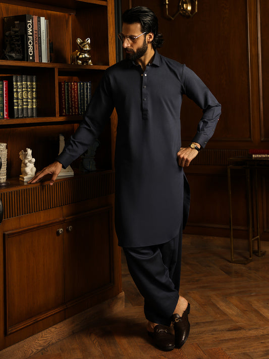 Navy Blue Cut & Sew Kameez Shalwar - ALWA-KS-627