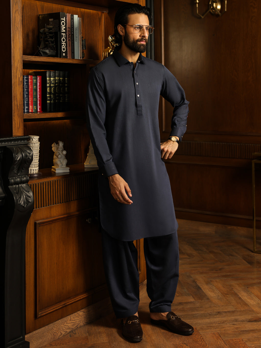 Navy Blue Cut & Sew Kameez Shalwar - ALWA-KS-627