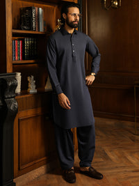 Navy Blue Cut & Sew Kameez Shalwar - ALWA-KS-627