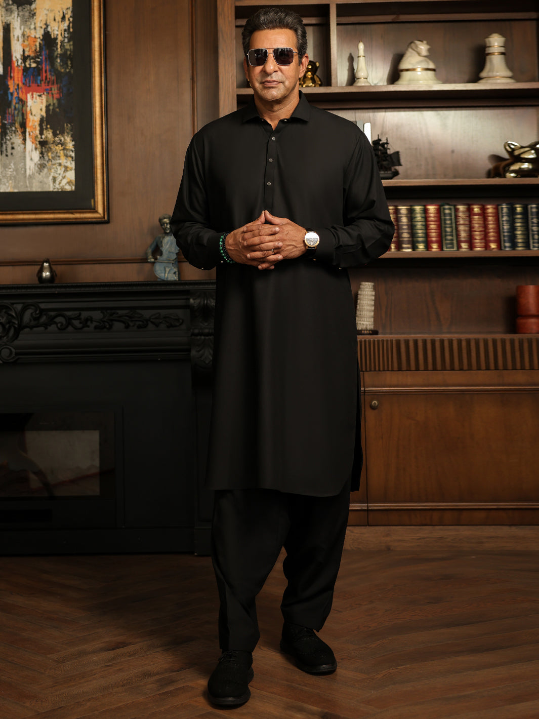 Black Plain Kameez Shalwar  - Men Kameez Shalwar-Wa Series | ALMIRAH